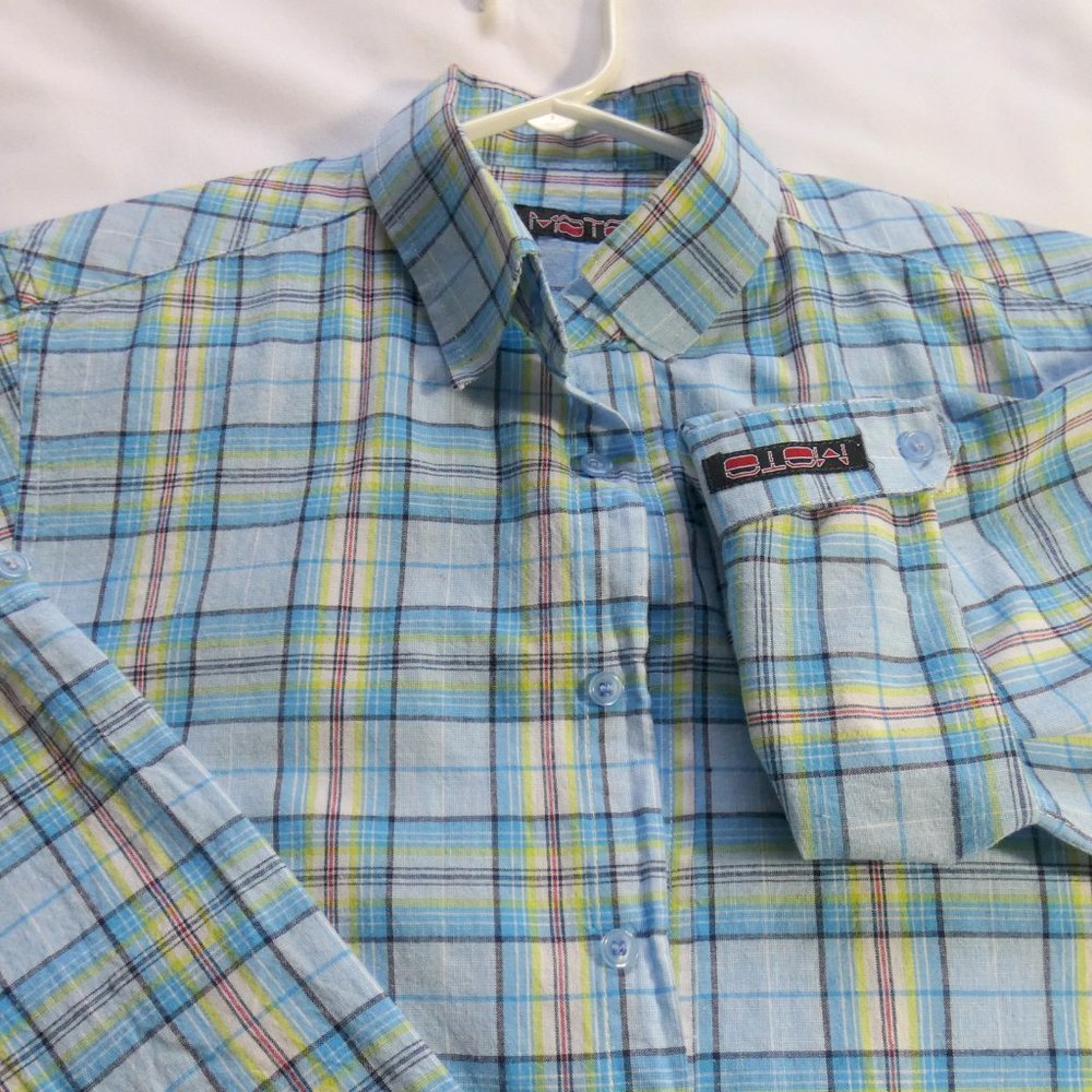 Mens Shirt Button Front Moto Tab Roll up Sleeves